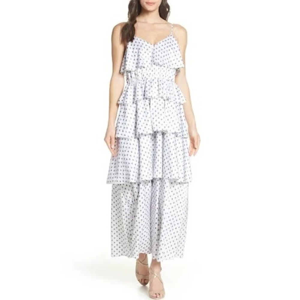 AVEC‎ LES FILLES Women Ditsy Paisley Layered Maxi Dress Sz 6 White Summer 46-6